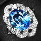 Precious Vivid Blue Sapphire 5.25Ct 925 Sterling Silver White Gold Floral Rings