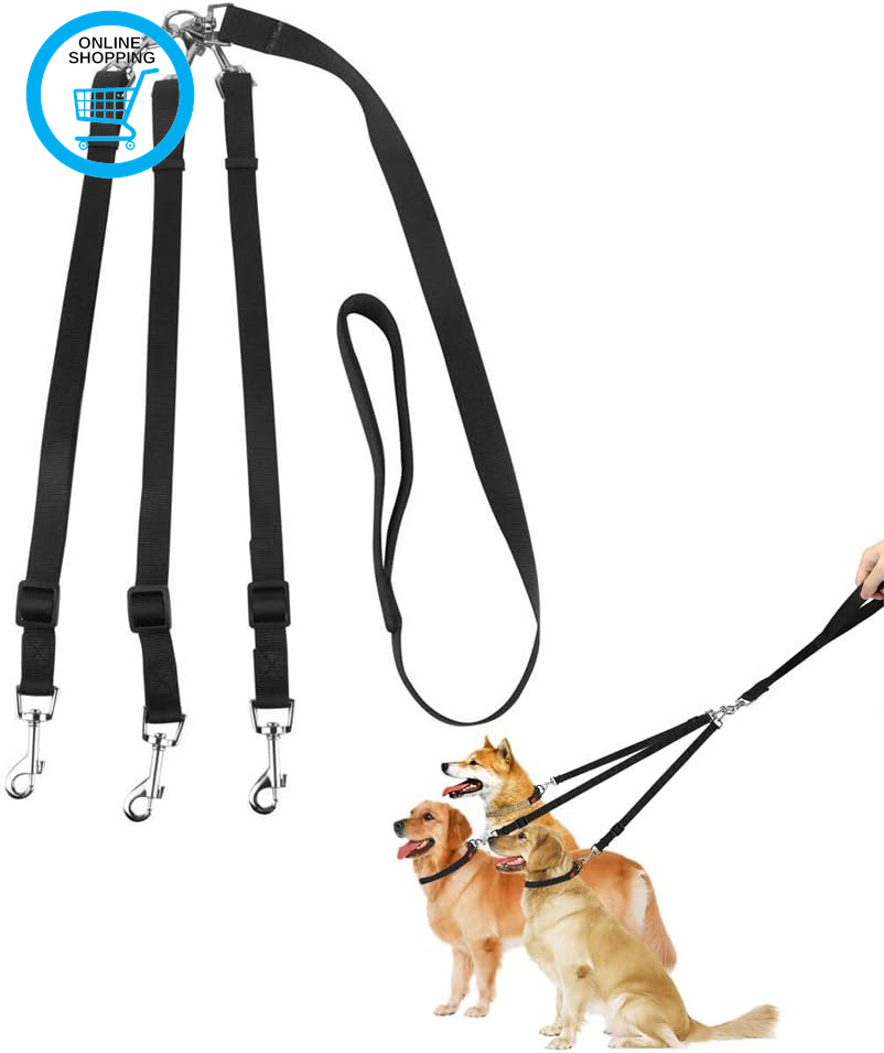 3 Way Dog Lead, No Tangle 360° Rotation Dog Leash Coupler Detachable Multi Leads