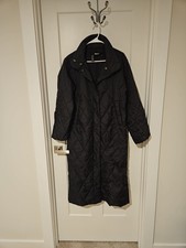 Womens Black DKNY Longline Superlong Quilted Zip  Button Coat Size S
