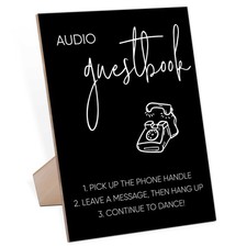 Audio Guest Book Sign, Minimalist Wooden Sign With Stand, Wedding Reception S...