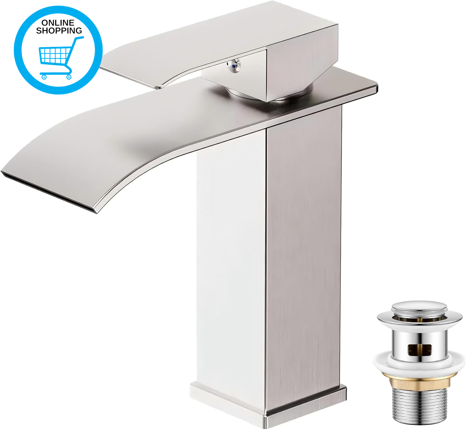 Toilet Tap with Sink Plug, Basin Taps Mixer Waterfall Bathroom Sink Tap Mixers,