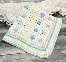 Vtg Crochet Baby Girls Blanket Handmade Afghan 38x 38 Pastel Color Pink Rainbow