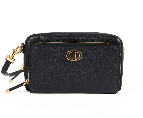 AUTH CHRISTIAN DIOR SAC BANDOULIÈRE POCHETTE NOIR SANGLE CUIR DE VEAU F/S