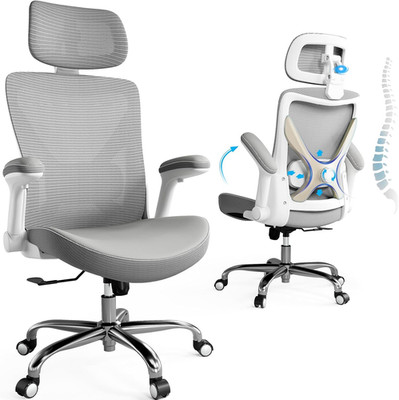 Ergonomic Office Chair with Adjustable Lumbar Support - White-Golden X-Shape