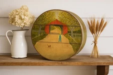 VTG Primitive Kraft Cheese Box Hand Painted   Art Rustic Farmhouse Decor