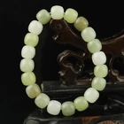 Pure natural hetian jade hand made beads bangle bracelet #20