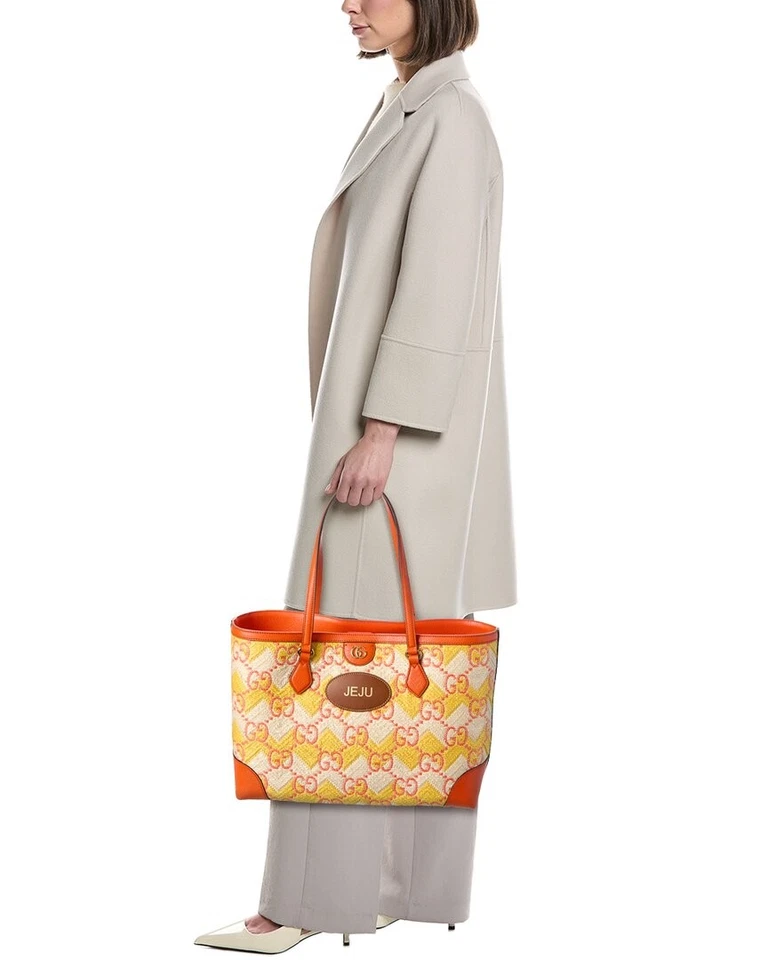 Bolso de mano para mujer Gucci Ophidia de paja y cuero naranja Foto 4 de 4