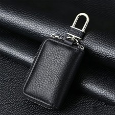 Double Layers Genuine Leather Car Key Holder Case Keychain Bag Zipper Pouch