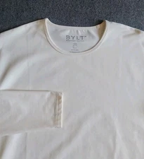 BYLT Shirt Men's Large Drop Cut Lux Long Sleeve Stretch Performance Cream EUC