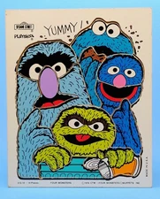 Vintage Playskool  Wooden Sesame Street 4 Monster Muppets Puzzle Cookie Grover