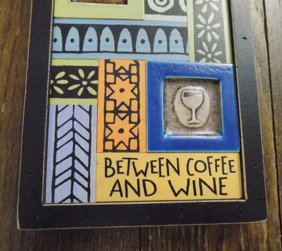 Placa de obra de arte de arcilla Macone cerámica madera ¡La vida sucede entre el café y el vino FAB! Foto 4 de 4