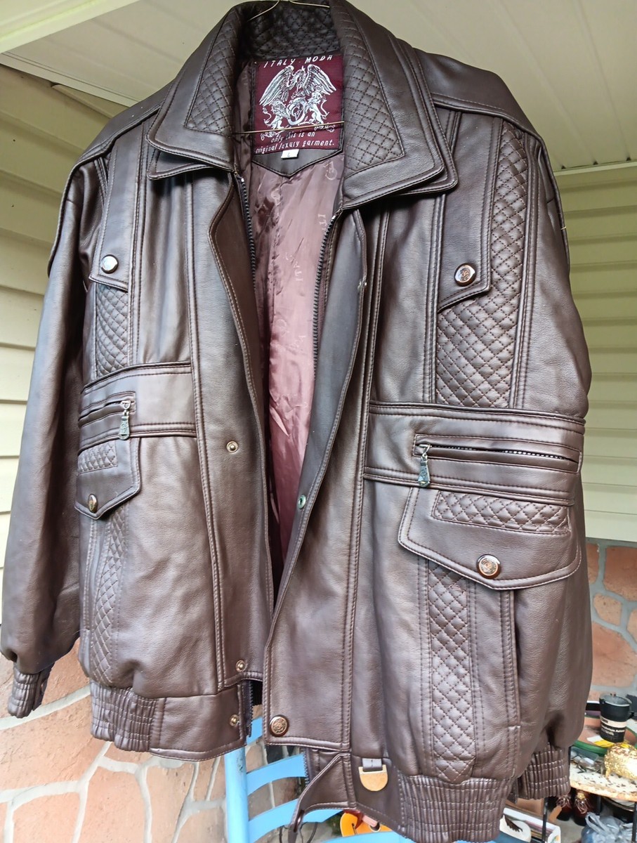euro vintage made in Italy カウレザージャケット Vintage G.V Italy Moda Luxury Design Biker Faux Leather Bomber