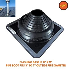 Square Base Pipe Flashing Roof Jack Pipe Boot for OD Pipe Sizes 3" - 7" NEW