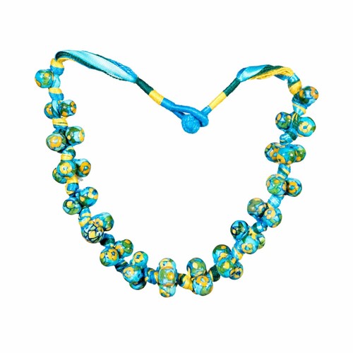 Handmade Jewellery Beaded Choker Necklace Turquoise Yellow Green Ceramic Fair Tr - Picture 2 of 2