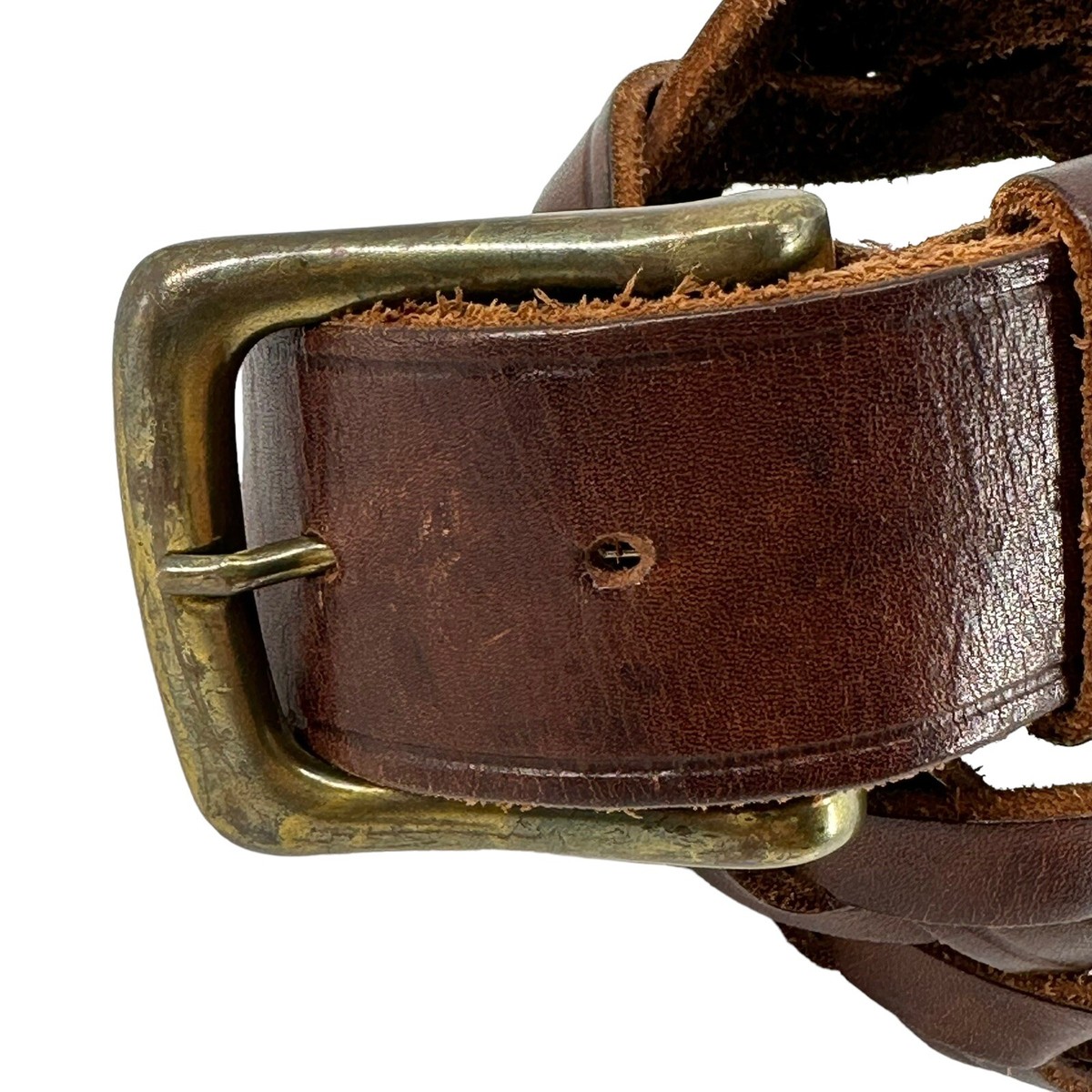 Calvin Klein Genuine Leather Belt Brown Woven Braided Womens 