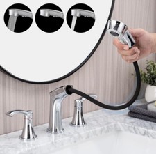 Bathroom Faucet 3 Hole with Pull Out Sprayer, 8 Inch Widespread Bathroom Faucet,