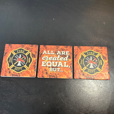 Lot of 3 Fire Department COASTER Absorbent Stoneware Firefighter