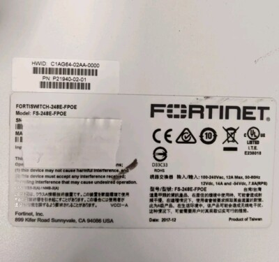 Fortinet FortiSwitch FS-248E-FPOE Switch 48 Porte PoE+ Gestito - Ricondizionato
