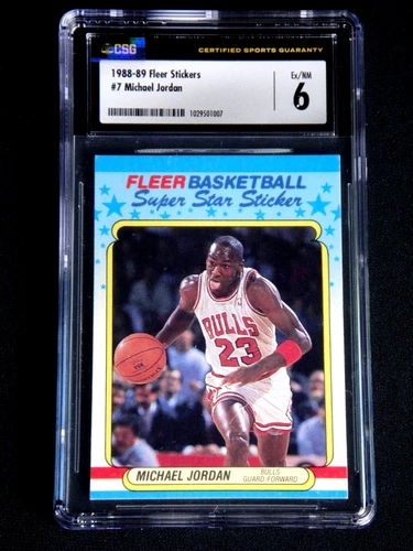 MICHAEL JORDAN 1988-89 FLEER STICKER CSG GRADED 6 EX-NM CARD #7 BULLS HOF