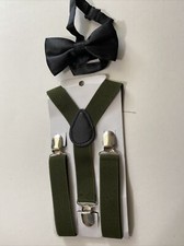 Green Suspender and Bow Tie Set for Baby Toddler Kids Boys Girls USA Seller 