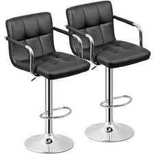 Set of 2 Bar Stools Swivel Adjustable Bar Chairs PU Leather w/Backrest Armrest