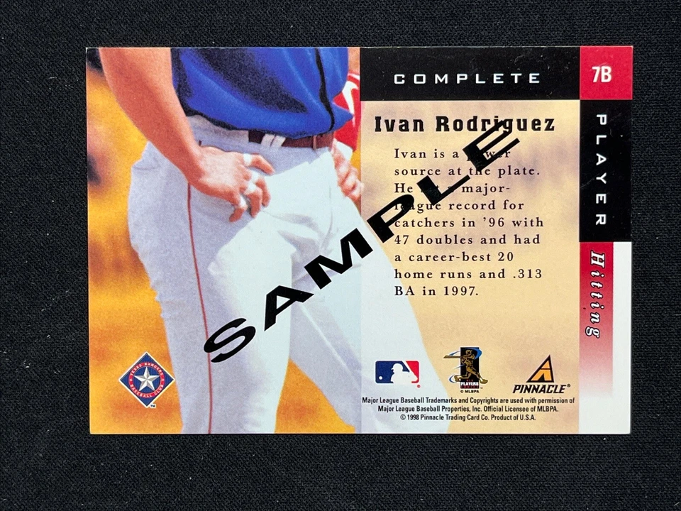 1998 Score Rookie Traded Complete Players Sample Ivan Rodriguez #7B Rangers - Image 2 of 2