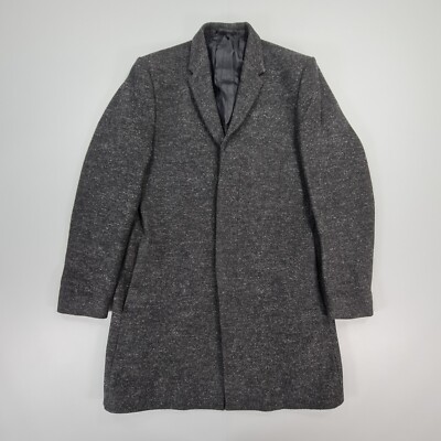 COS Mens Tweed Coat Charcoal Grey 46 /36 UK Wool Blend Long Line
