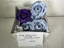 Vintage Millinery Satin Flowers 7 1/2"   Celeste, Purple and Baby Blue Box 32 