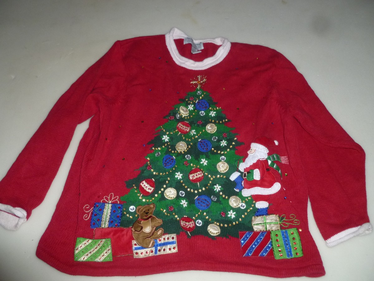TIARA INTERNATIONAL VINTAGE CHRISTMAS SANTA SWEATER XMAS TREE SIZE