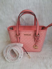 Michael Kors Jet Set Travel XS Signature Top Zip Tote Bag Carryall Pink NEW