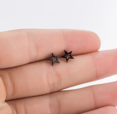 Unisex Titanium Tiny Punk Black Star Earrings Stud