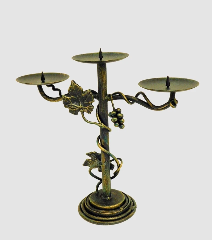 Candelabro de metal vintage de 3 brazos hojas de vid decoración rústica Foto 4 de 4