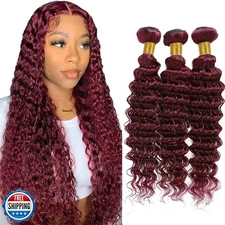 Wine Red Bundles Human Hair Deep Wave Bundles 18 18 18 Inch #99J 