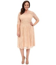 Kiyonna Swinging Symphony Lace Party Dress Size 10 12 Beige Romantic Fit Flare