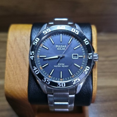 Pulsar By Seiko Solar Watch AS32-X009 Black Dial Rated For 100m