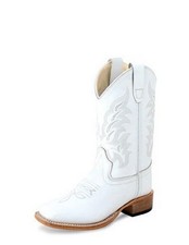 Old West Western Boots Boys Fancy Stitching Leather White BSC1996