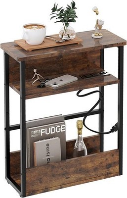 GGWEW Very Narrow Side Table for Small Spaces, Slim End Vintage Brown