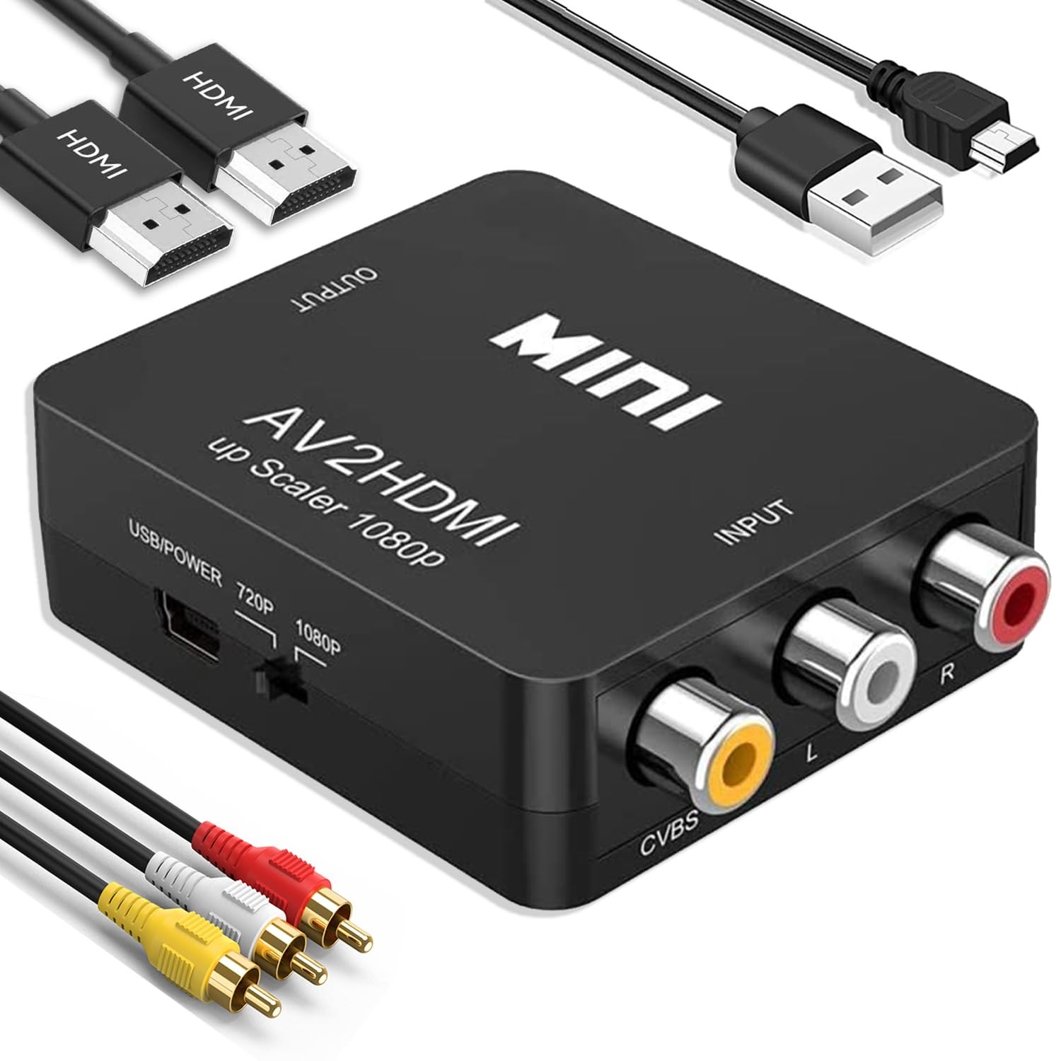 RCA to HDMI Converter Adapter 1080P Mini CVBS AV to HDMI Upscaler