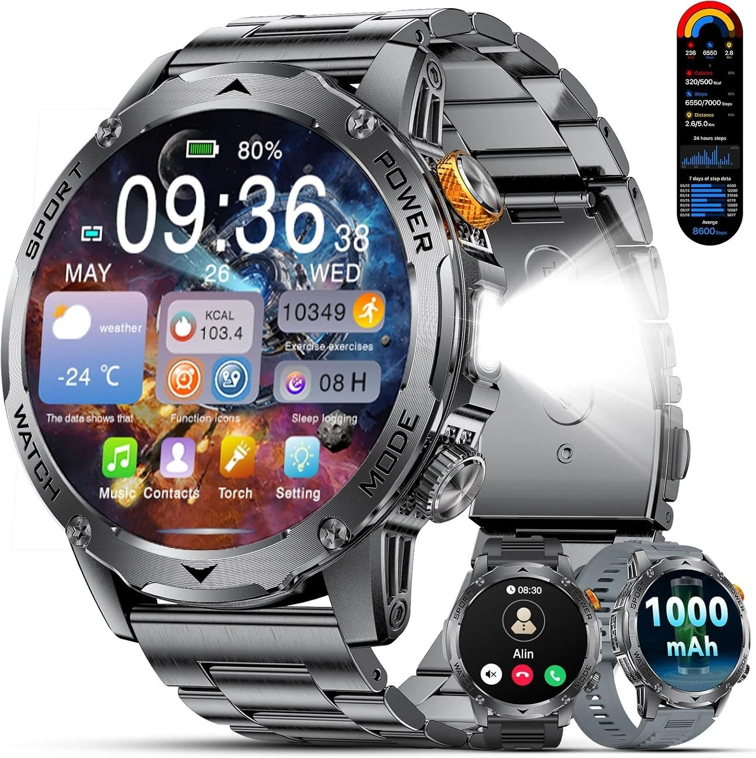 Military Smart Watch for Men (Call Receive/Dial) Rugged Tactical Fitness Tracker