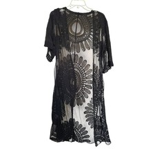 Black Sheer Lace Kimono Cardigan Floral Medallion Coverup One Size Whimsigoth