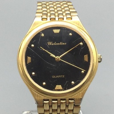 Vintage Valentino Womens Watch 33mm Gold Tone Black Dial New