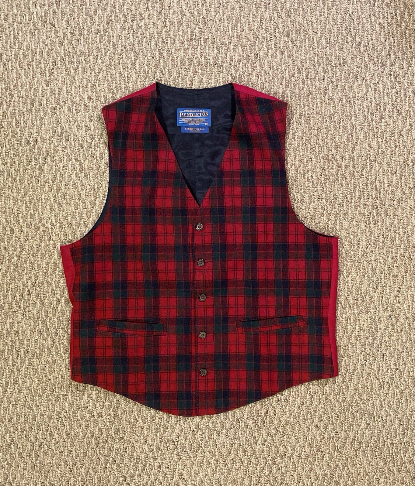 Pendleton 100% Virgin Wool Plaid 5 Button Vest MA… - image 1