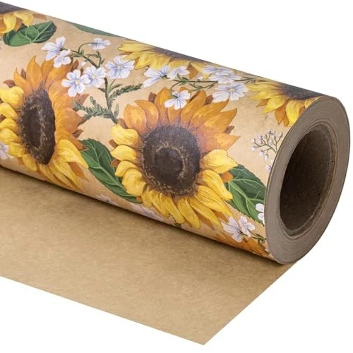  Kraft Floral Wrapping Paper Roll - Mini Roll - 17 17 inch x 33 feet Sunflower - Image 3 of 4