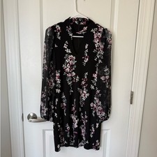 White House Black Market Black Floral Long Sleeve Dress