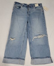 Universal Thread Women  s Jeans 12 Mid Rise Cropped Wide Leg Distressed NWT