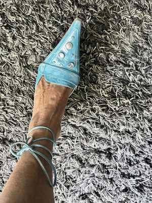 Ausgefallene Sabot High Heels , Gr 38, Alba Moda, Türkis-Silber, Leder