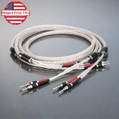 Pair 8AG 16strands OCC Silver Plated Wire Banana Plug HiFi Audio Speaker Cable