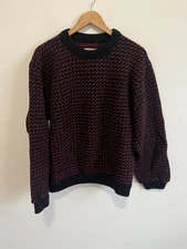 Vintage LL Bean Norwegian Sweater Red Blue Men Medium Birdseye Fisherman Wool