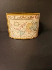 Vtg Stylecraft Baltimore Desktop Organizer 60s World Map Gold Trim Leather look