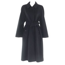 Elegant BURBERRY Vintage Wool Belted Long Coat Black Women's US Size M Authentic